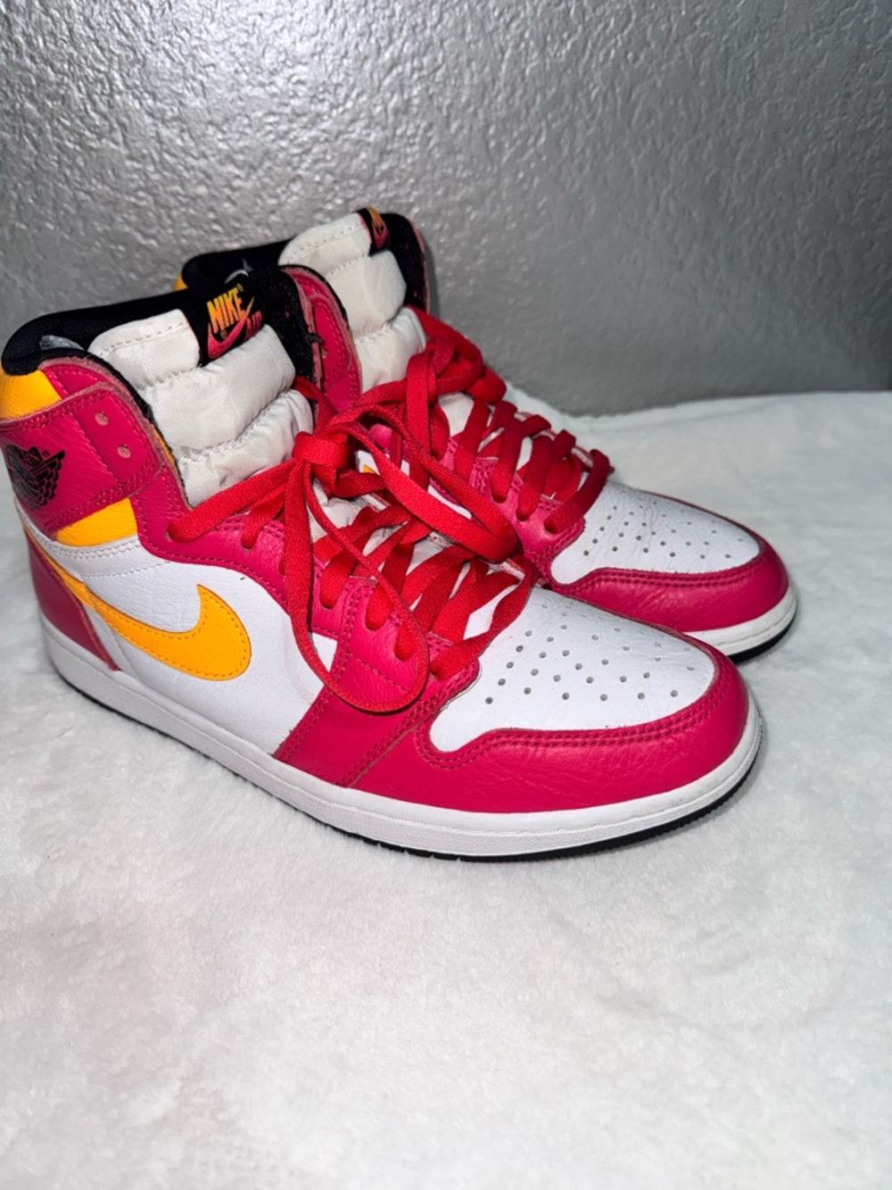 Nike Men’s High-Top Sneakers in Pink, White & Yellow